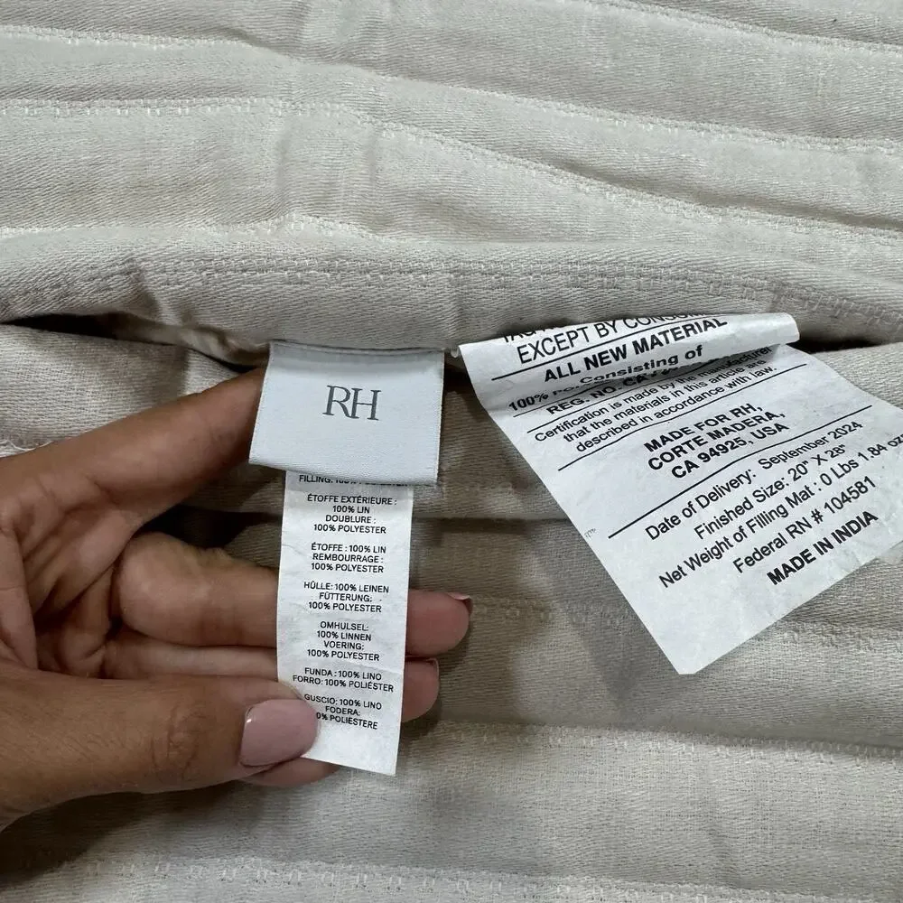 2 RESTORATION HARDWARE CHANNEL STITCHED LINEN QUILTED SHAMS In Sand